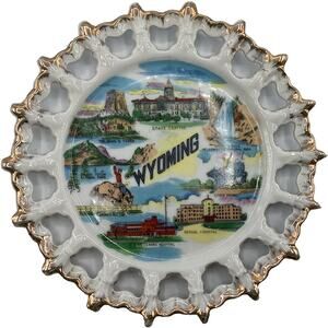 Vintage WYOMING Landmarks Collectible Souvenir Travel Memorabilia Plate Decor